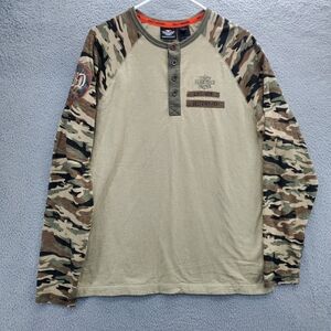Harley-Davidson Camouflage Raglan Sleeve Henley Shirt Mens Size Large